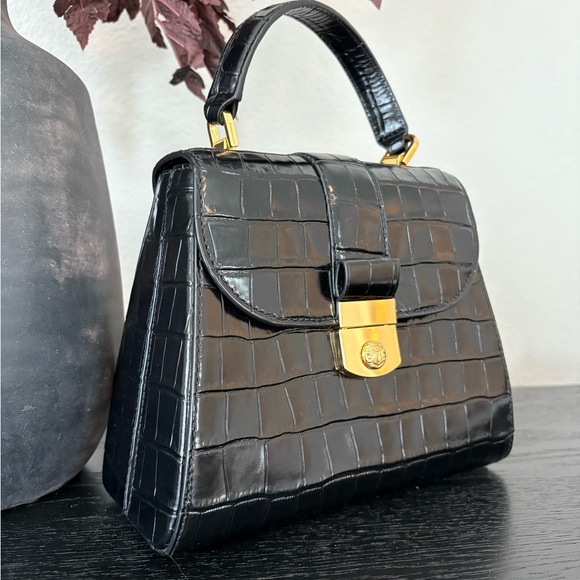 Veronica Beard Croc-Embossed Crest Lock Bag - Picture 3 of 12
